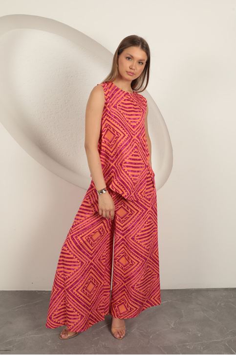 بدلة نسائية منقوشة من قماش الفيسكوز - لون أرجواني