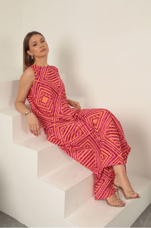 بدلة نسائية منقوشة من قماش الفيسكوز - لون أرجواني