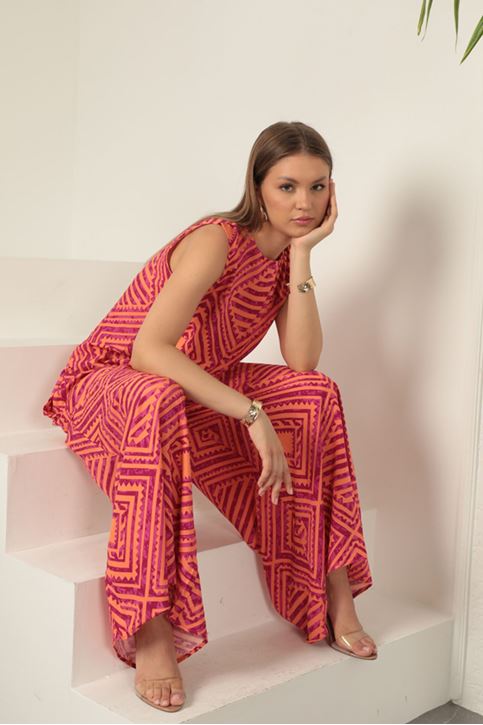 بدلة نسائية منقوشة من قماش الفيسكوز - لون أرجواني