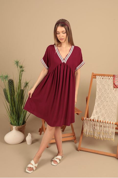 فستان من قماش الفيسكوز - عنابي