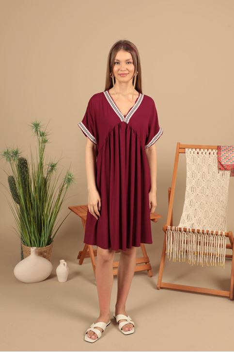 فستان من قماش الفيسكوز - عنابي