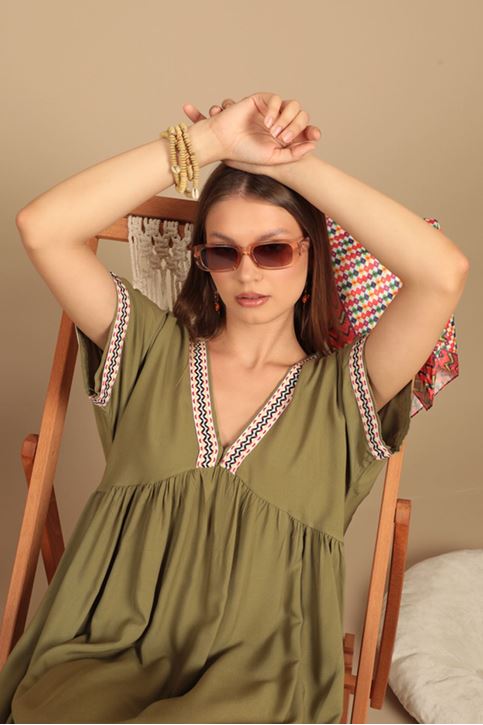 فستان من قماش الفيسكوز - كاكي