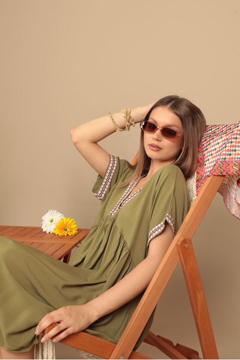 فستان من قماش الفيسكوز - كاكي