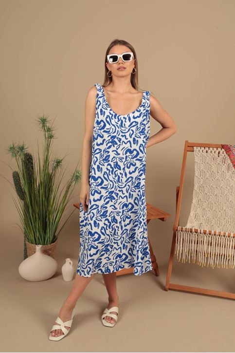 فستان ساكسفون من قماش الفيسكوز بنقشة أوراق الشجر