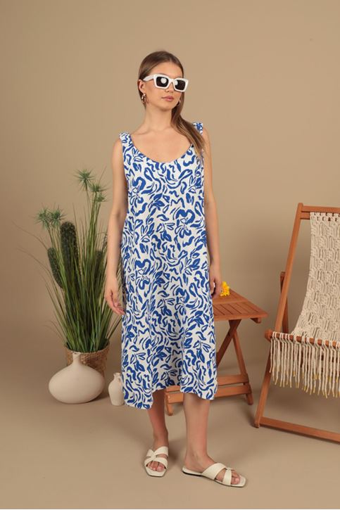 فستان ساكسفون من قماش الفيسكوز بنقشة أوراق الشجر