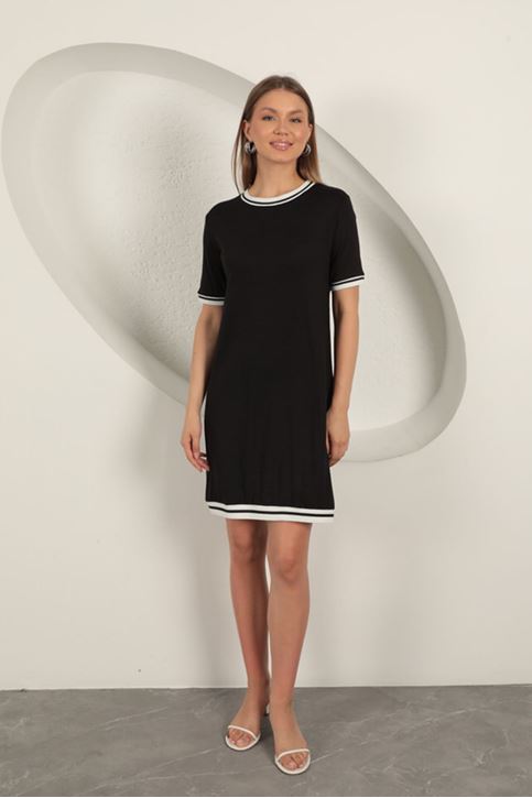 فستان مخطط من القماش الفاخر - أسود