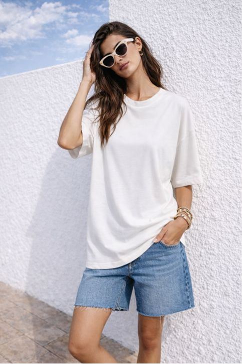 Süprem Kumaş O Yaka Oversize  Kadın Tişört-Beyaz