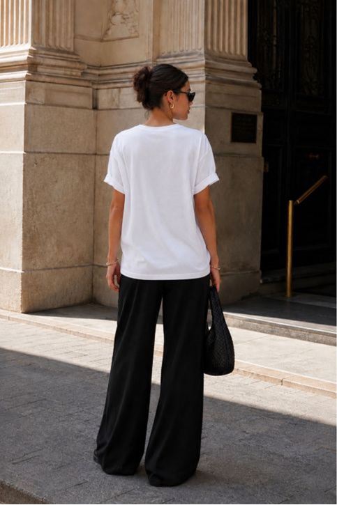 Süprem Kumaş Oversize Baskılı Kadın Tişört-Beyaz