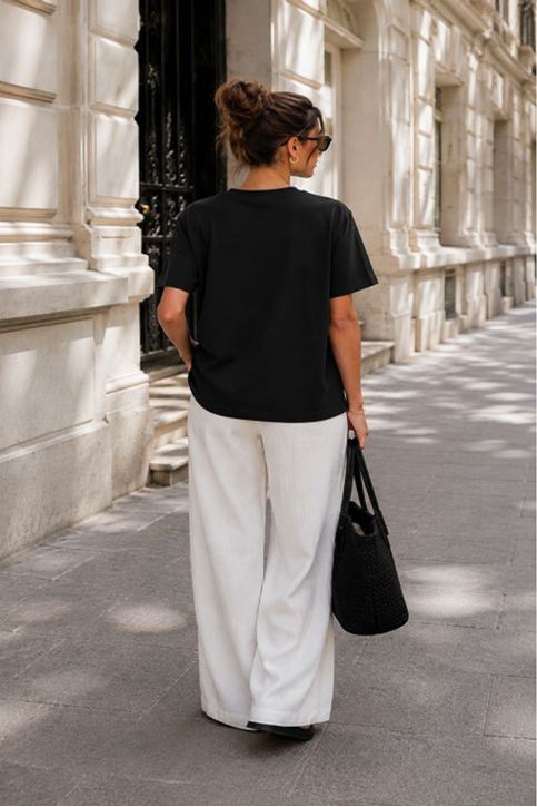 Süprem Kumaş Oversize Baskılı Kadın Tişört-Siyah