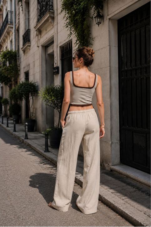 Ribana Kumaş Garnili Crop-VİZON-KAHVE