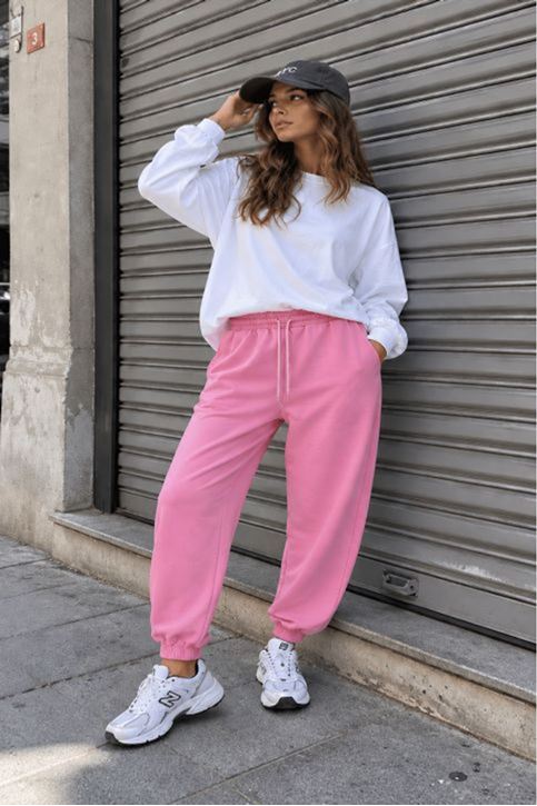 Üç İplik Paça Bel Lastik Eşofman-Pembe