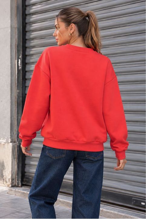 Üç İplik Basic Oversize Sweatshirt-Nar Çiçeği