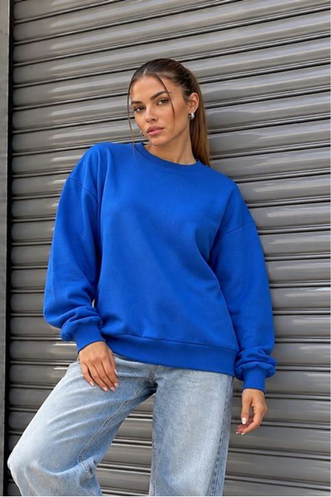 Üç İplik Basic Oversize Sweatshirt-İndigo