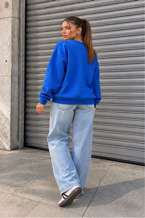 Üç İplik Basic Oversize Sweatshirt-İndigo