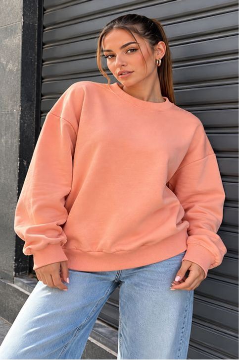 Üç İplik Basic Oversize Sweatshirt-Somon