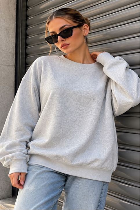 Üç İplik Basic Oversize Sweatshirt-GRİ MELANJ