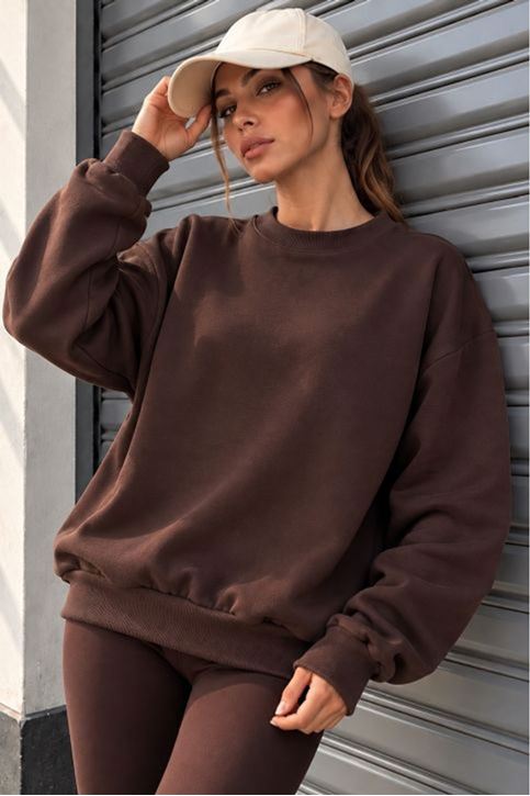 Üç İplik Basic Oversize Sweatshirt-Kahve