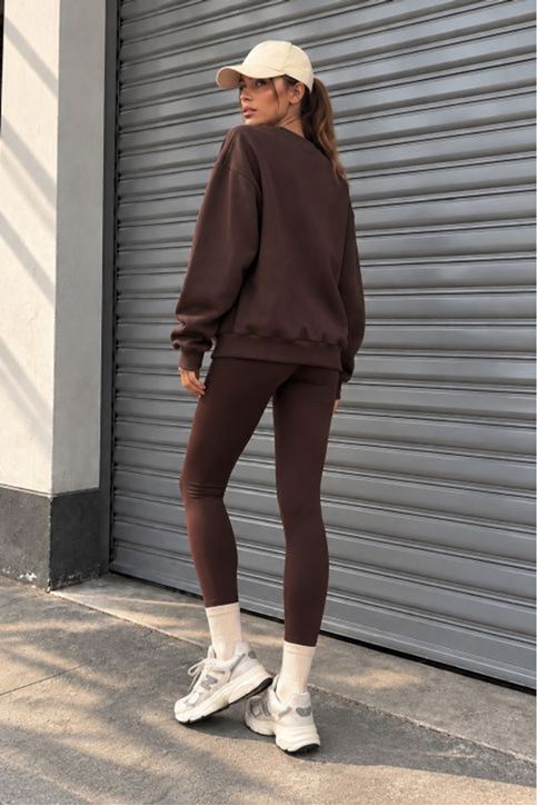 Üç İplik Basic Oversize Sweatshirt-Kahve