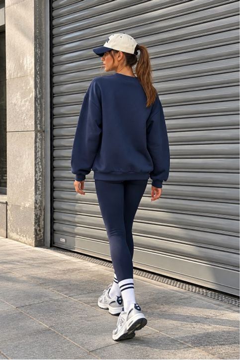 Üç İplik Basic Oversize Sweatshirt-Lacivert