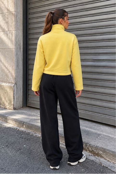 Üç İplik Kumaş Kadın Fermaurlı Sweat-Sarı