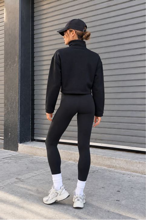 Üç İplik Kumaş Kadın Fermaurlı Sweat-Siyah