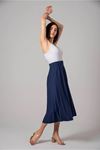 Lycra Knit FabricMidi Comfy Fit Pleated Women'S Skirt - Navy Blue 