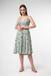 Empirme Kumaş Askılı V Yaka Tam Kalıp Çiçek Desenli Kadın Elbise-Mint