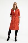 Woven Fabric Zip Neck Women Raincoat - Brick 
