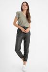 Faux Leather Comfy Fit Women'S Trouser With Elastic Hems - Khaki 