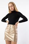 Leather Fabric Tight Fit Midi Skirt - Gold