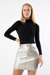 Leather Fabric Tight Fit Midi Skirt - Silver
