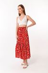 Viscose Fabric Comfy Fit Leaf Print Midi Skirt - Red