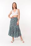 Viscose Fabric Comfy Fit Leaf Print Midi Skirt - Mint