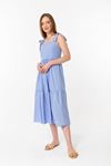 Soft Fabric Sleeveless Straped Shoulder Midi Long Women Dress - Blue