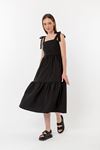 Soft Fabric Sleeveless Straped Shoulder Midi Long Women Dress - Black