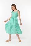 Soft Fabric Sleeveless Straped Shoulder Midi Long Women Dress - Water Green
