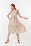Soft Fabric Sleeveless Straped Shoulder Midi Long Women Dress - Beige 