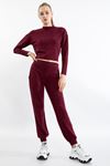 меланж ткань длинные свободные женские брюки - Бордовый