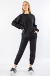 Thread Knit FabricComfy Fit Elastik Part Women'S Sweatpant - Black