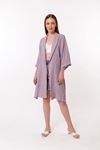 Muslin Fabric Long Sleeve Shawl Collar Below Knee Oversize Women Kimono - Lilac