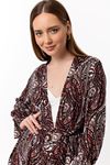 Viscose Fabric Long Sleeve Without Collar Wide Ethnic Print Women Kimono - Brown