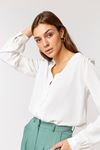 Jesica Fabric Long Sleeve V-Neck Comfy Fit Women'S Shirt - Ecru