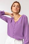 Jesica Fabric Long Sleeve V-Neck Comfy Fit Women'S Shirt - Lilac