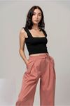 атласный ткань широкий Geniş Paçaженские брюки - Светло розовый