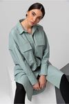 Soft Fabric Long Sleeve Midi Oversize Slit Women'S Shirt - Mint