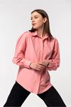 Мягкий ткань отложной воротник оверсайз / женская рубашка - Светло розовый