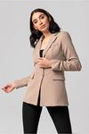 Polyester Fabric Hip Height Classical Shirred Sleeve Women Jacket - Beige 