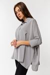 Jesica Fabric Long Sleeve Shirt Collar Oversize Women'S Shirt - Stone