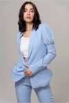 Licra Fabric Long Sleeve Revere Collar Hip Height Classical Women Jacket - Blue