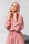 Aerobin Fabric Long Sleeve Hooded Oversize Blouse - Light Pink